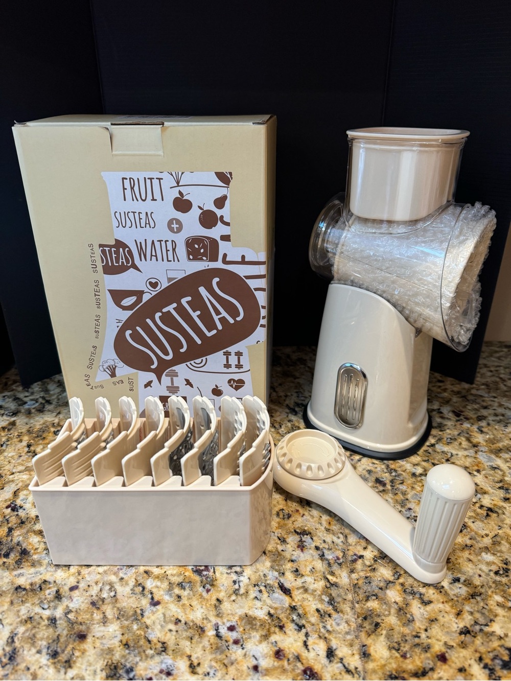 SUSTEAS Cream Rotary Cheese Grater & Vegetable Slicer with Blade Set: new in box